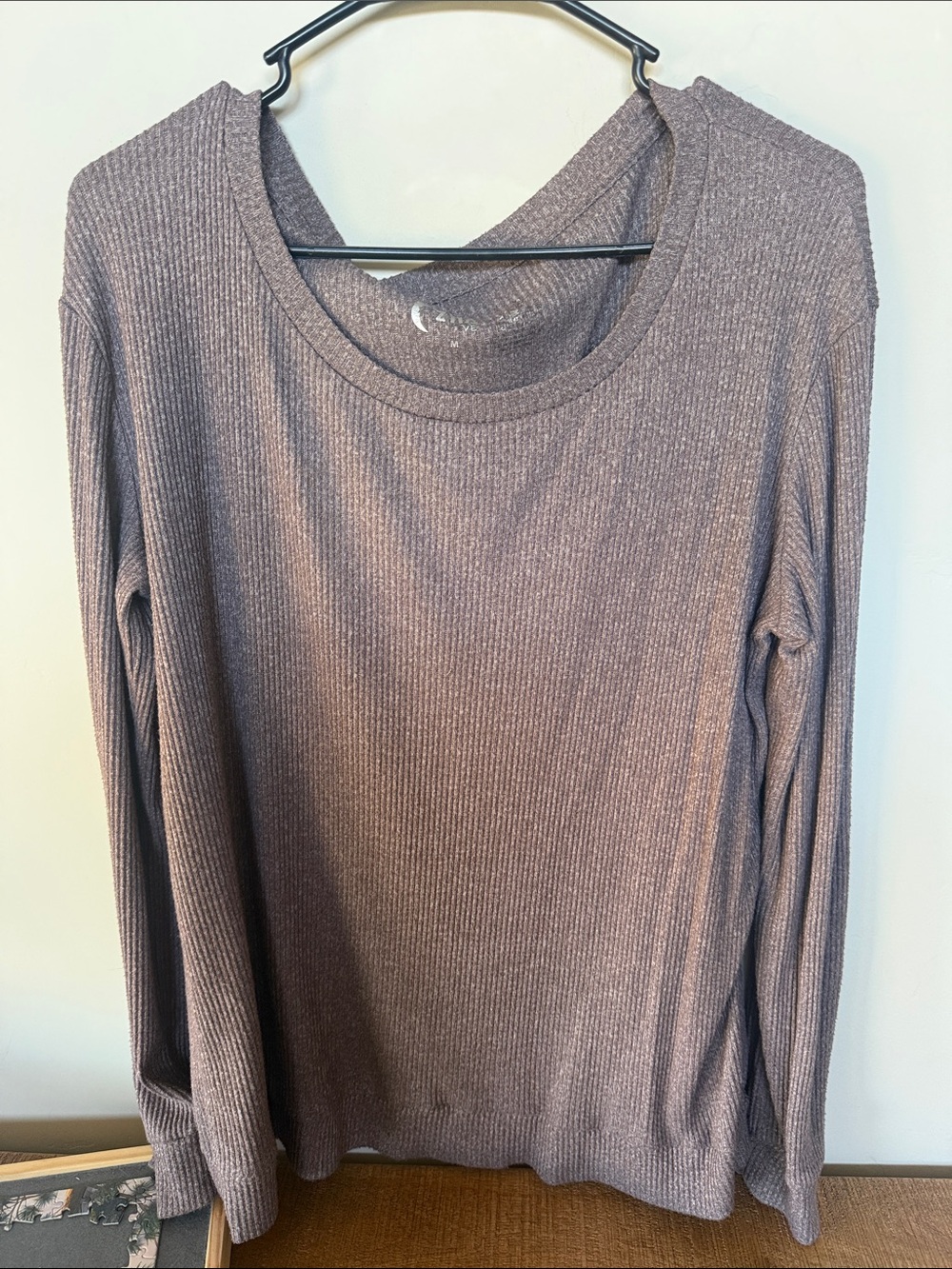 ZYIA Ribbed Long Sleeve Top in Mauve Taupe Heather